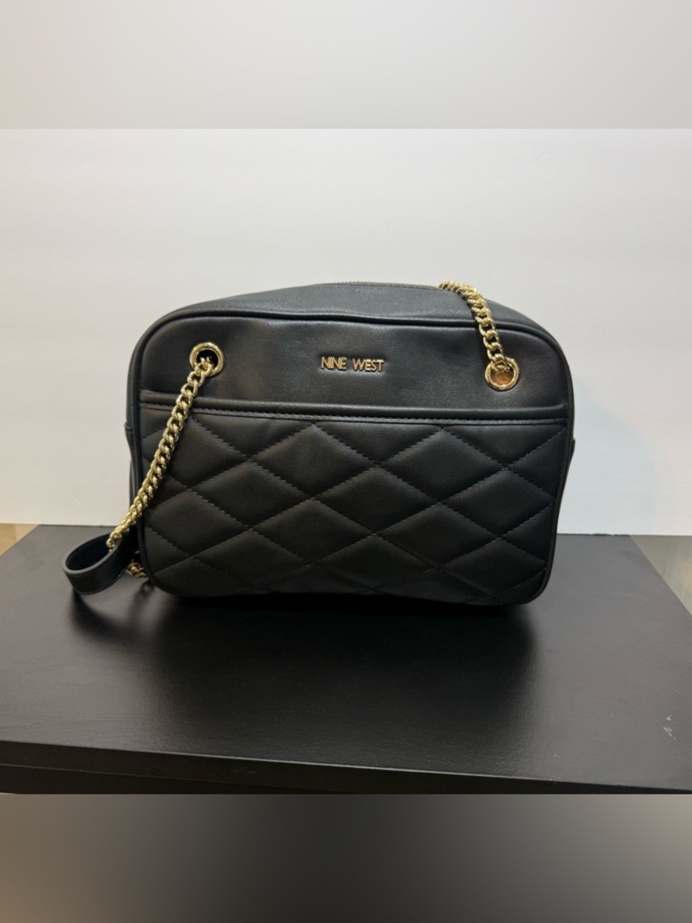 Nine West Black Quilted Shoulder Bag Gold Chain Strap Purse